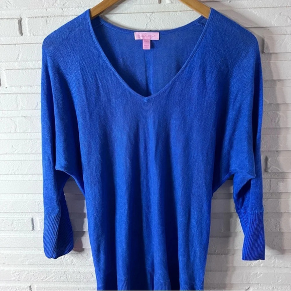 Lilly Pulitzer Oversized Blue V Neck Linen Sweater, Women’s Size Small - Picture 5 of 8